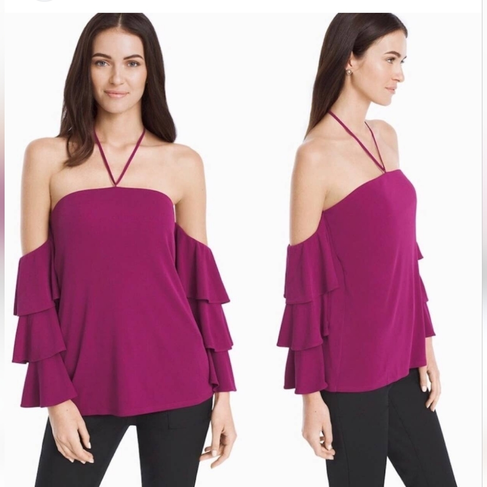 WHITE HOUSE BLACK MARKET OFF THE SHOULDER TIERED TOP SIZE 0
